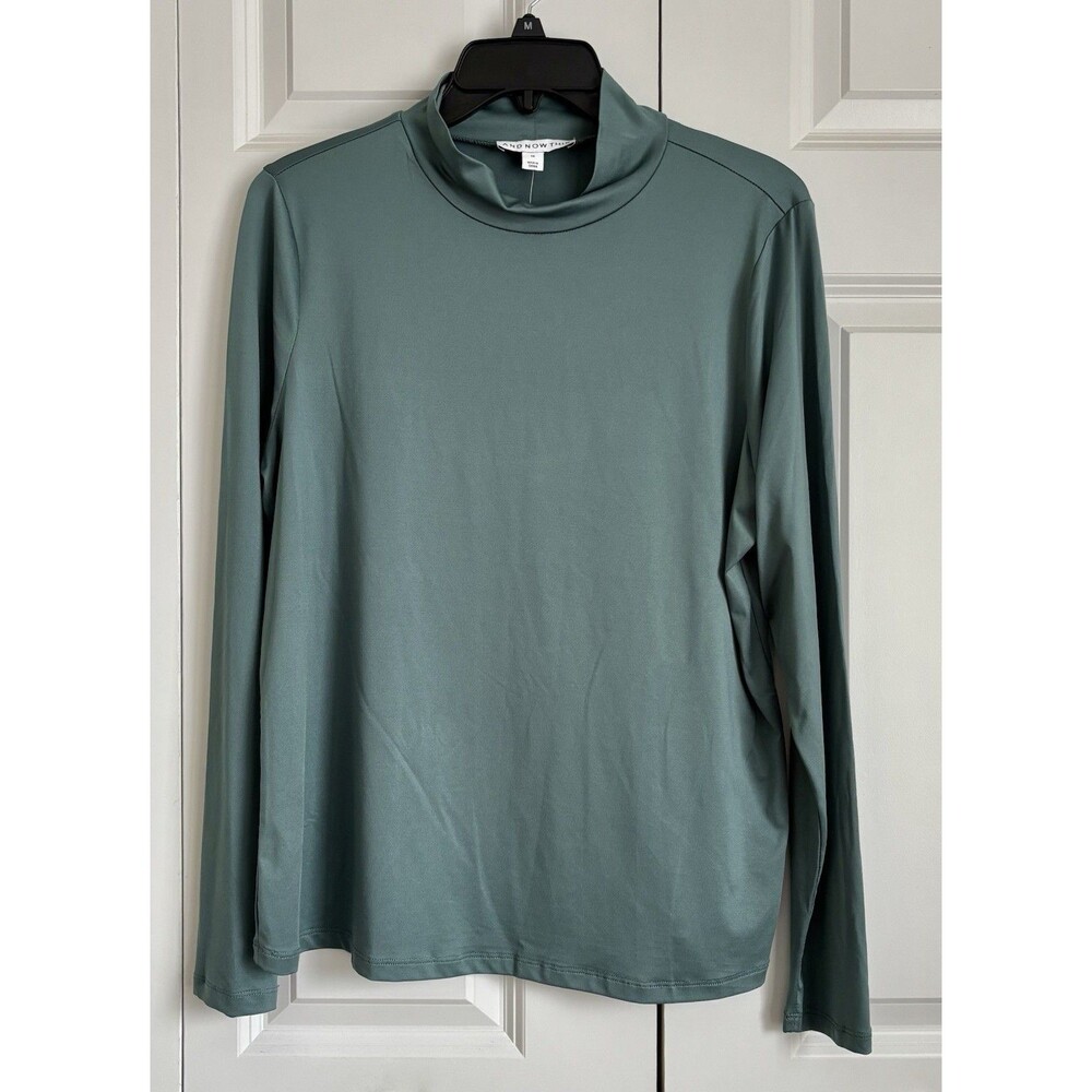 AND NOW THIS WOMEN'S TOP GREEN TURTLENECK LONG SLEEVE STRETCH PULLON